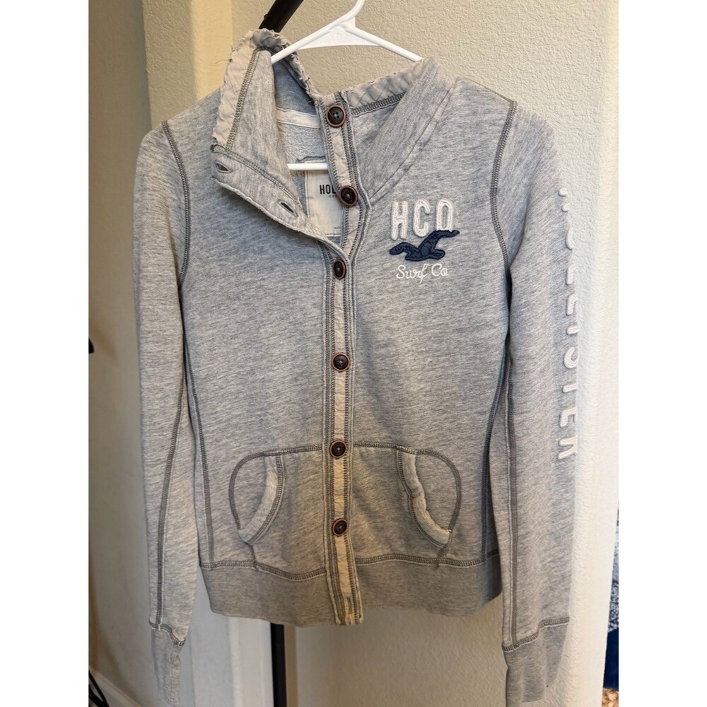 Hollister Gray Button-Up Mock Turtleneck Button Down Sweatshirt L